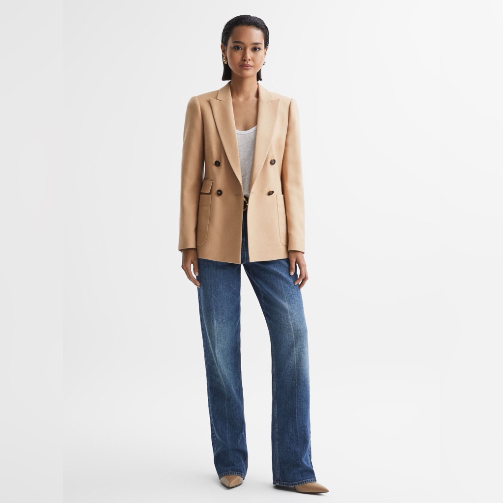 Nwt $545 Reiss Double Breasted Twill Blazer In Light Camel